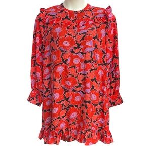 Who What Wear Floral High Neck Ruffle Mini Dress Red Womens Size XL NWOT